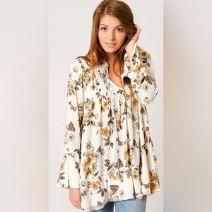 Free‎ People Butterfly Floral Oversized Tunic Top Festival Cottagecore Boho S